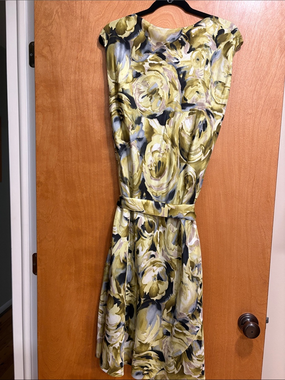 Talbots Collection Yellow, Green and Black Floral Cowl Neck Dress - Picture 3 of 4